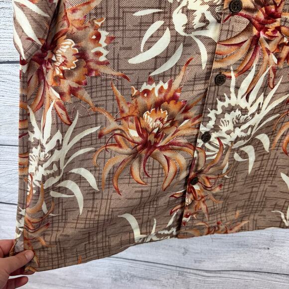 Caribbean Joe Men's Tan Orange Linen Blend Hawaiian Button Up Shirt Size Medium - Picture 3 of 8